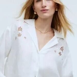 New! MADEWELL Blouse Long-Sleeve Cutwork Eyelet Linen White NWT Sz L